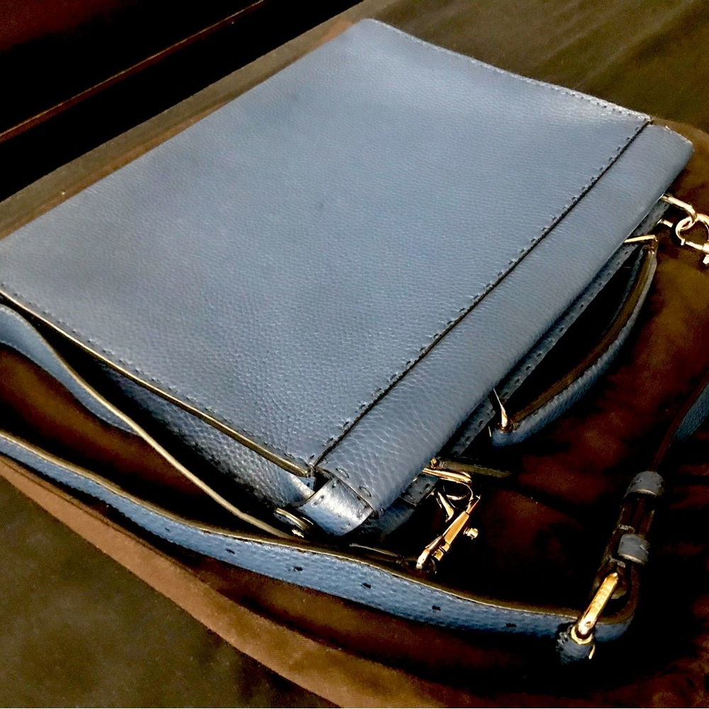 Fendi - Calfskin Romano Selleria Large Peekaboo Iconic Fit Satchel Blue Marine
